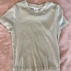 Aritzia TNA Sage Green Ribbed T-Shirt